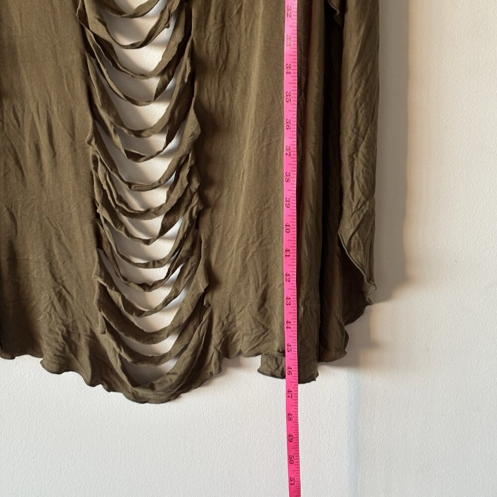 Ashro Open Front Cardigan Vest ONE SIZE MISSY Olive Green Slashed Boho NWT - Picture 7 of 12